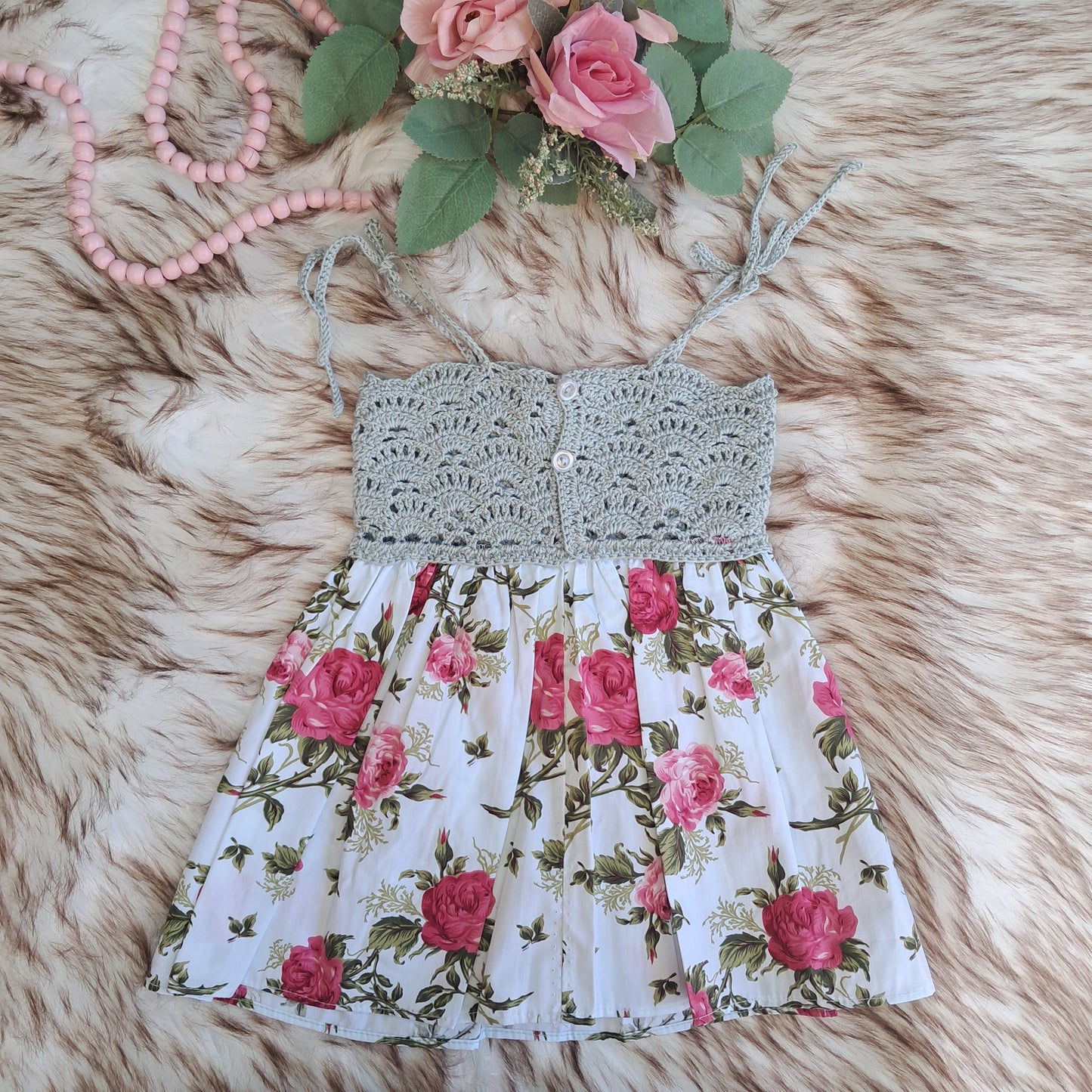 Sage & pink crochet dress