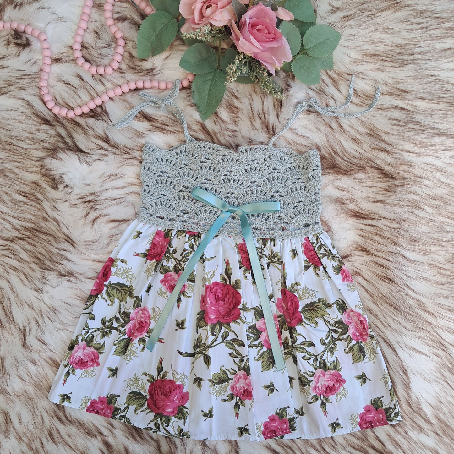 Sage & pink crochet dress